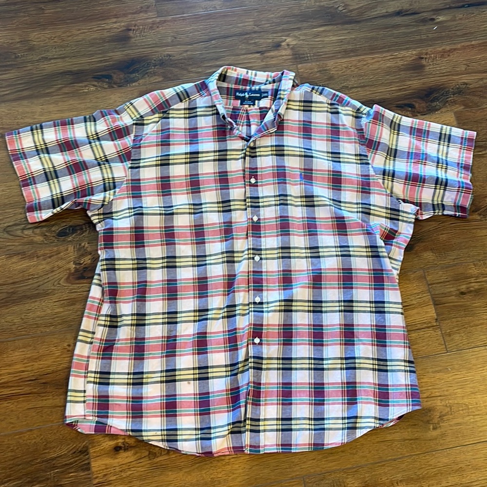 Ralph Lauren Blake Men's Size 2XL Short Sleeve Plaid Shirt Cotton